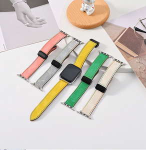 YUNSEหรูหราของแท้หนังแม่เหล็กหัวเข็มขัดiWatch Band Vintage Watchbandสําหรับสมาร์ทSeries 6 <span class=keywords><strong>7</strong></span> 8 SE Ultraสายนาฬิกา - Product Image 6