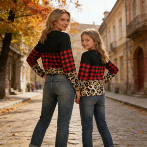 Camisas a Cuadros de Manga Larga para Mamá e Hijas, Estampados Personalizados, Estilo Otoñal, Conjuntos Familiares a Juego, Fabricante China Yiwu - Product Image 3