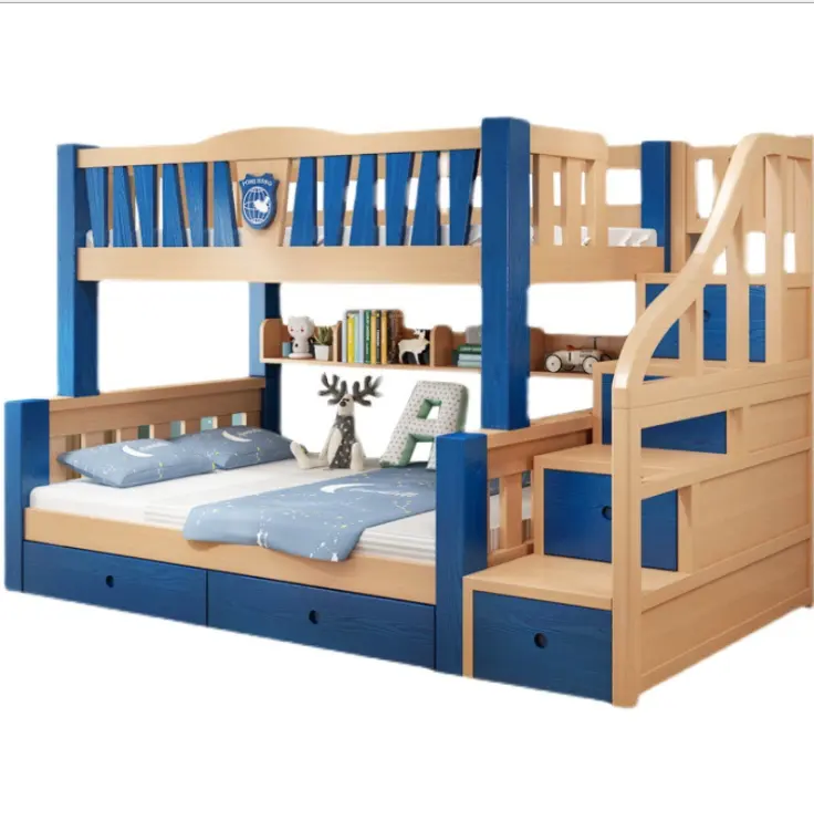 ツインフルダブルオーバー省スペース木製高級家具二段ベッド木製子供用二段ベッド子供用はしご付き