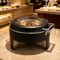 Chauffe-plat rond en acier inoxydable doré de luxe, récipient pour réchauffer les aliments pour buffet, chauffe-plat électrique en acier inoxydable