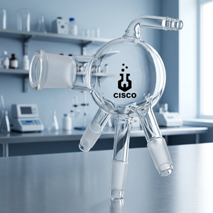 Receptor de Destilación de Vidrio Borosilicato Transparente de 3 Vías con Conexión de Manguera, Marca CISCO, CISCO-4691, Tamaño de Conector y Cono 24/40 - Product Image 2