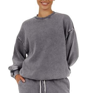 เสื้อสเวตเชิ้ตผู้หญิงทรงครอป คอวี แขนยาว ทรงหลวม สไตล์ฝรั่งเศส ผ้าเฟรนช์เทอร์รี่ สีพื้น คุณภาพสูง ดีไซน์เอฟเฟกต์สีแบบแอซิด - Product Image 1