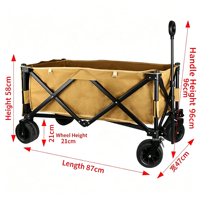 Chariot de camping pliable d'extérieur grande capacité avec frein et roues tout-terrain pour la plage, le jardin et les pique-niques
