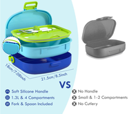 Grande boîte à lunch pour enfants 1,3 L sans BPA avec couverts et 4 compartiments et poignées en silicone, passe au lave-vaisselle et au micro-ondes
