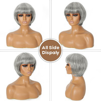 Perruque complète sans lacets, fabriquée à la machine, style court, gris foncé, gris clair, gris grand-mère, coupe bob, cheveux bouclés, pour le commerce transfrontalier H749