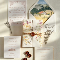Juego de Invitaciones de Boda de Lujo con Impresión Tipográfica, Logotipo Personalizado, Cartulina de Alta Gama, Impresión Digital, Sobres con Relieve, Tarjetas RSVP, Papel