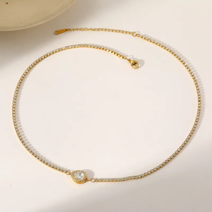 Collar de Cadena de Tenis con Circonitas Geométricas de Moda para Mujer, Elaborado con Acero Inoxidable 304 de Alta Calidad, Chapado al Vacío en Oro Real de 18K - Product Image 5