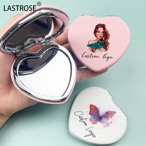 Double Sided Mini Travel Makeup <strong>Mirror</strong> Small Heart <strong>Compact</strong> with PU Hand Box Packed with Your logo - Product Image 3
