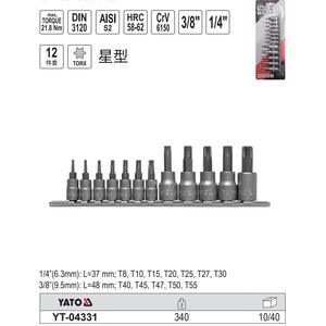 Juego de llaves de vaso Torx Yato de 12 piezas de 1/4 y 3/8 pulgadas para reparación automotriz - Product Image 1