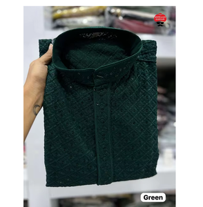 Kurta Pajama Tradicional Étnica para Hombre, Estilo Seda, Hecha a Mano en Pakistán e India, para Bodas y Fiestas - Product Image 2