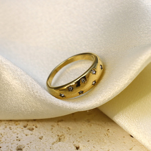 Geometric Plain <b>Ring</b> With Star Zirconia 18K Gold <b>Titanium</b> Steel Women's Fashion Jewelry Gift - Product Image 2