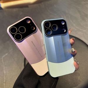 เคสหนังดีไซน์สีตัดกันสำหรับ iPhone 17 12 13 14 15 16 Pro Max พร้อมฟิล์มเลนส์ HD ป้องกันแรงกระแทก ฝาหลังแข็ง PC - Product Image 2