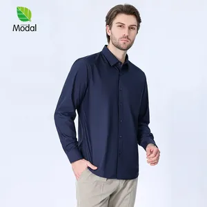 Novità Primaverile: Camicie a Maniche Lunghe per Uomo, Traspiranti, Smart Casual, Ecologiche, Tinta Unita, Vestibilità Slim, Abbigliamento da Ufficio Nero - Product Image 4
