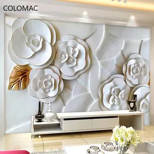<span class=keywords><strong>Papier</strong></span> <span class=keywords><strong>peint</strong></span> mural personnalisé 3D en relief stéréoscopique fleurs <span class=keywords><strong>fresque</strong></span> salon papiers peints à peler et coller décoration intérieure pour chambre à coucher - Product Image 3