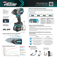 Clé à chocs sans fil MAKITA TW007G 40V Max avec batterie 4.0Ah pour couple élevé, clé à chocs rechargeable