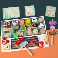 Houten keuken- en barbecue-speelset voor kinderen van 4-6 jaar - Educatief ouder-kind speelgoed met zeer realistische puzzel-elementen