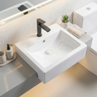 Lavabo de salle de bain rectangulaire en céramique sur mesure semi-encastré pour lavage des mains
