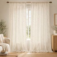 COSENNATUR Rideau Voilage Jacquard en Fil Bonbon 1 Pièce 100% Polyester 110gsm Rose à Pois avec Bordure Ruban Pompon et Passe-Tringle Vente en Gros