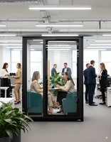Cabine insonorisée mobile moderne avec design modulaire, pod de réunion acoustique privé pour hôtel, incluant un canapé et un bureau