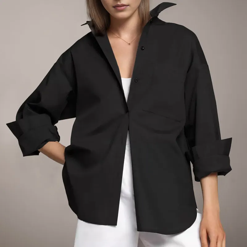 Custom 2024 side slit, white blouse women fashion women black and white shirt For Spring/