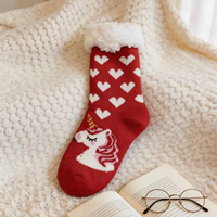 Chaussettes d'intérieur chaudes à rayures lapin, doublées en sherpa, écologiques, en tricot standard, pour femme