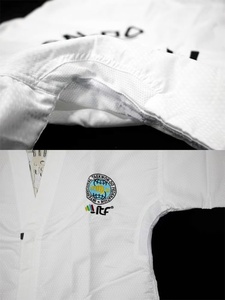 Uniforme de Taekwondo ITF de 1ère année Quteng avec <span class=keywords><strong>ceinture</strong></span> <span class=keywords><strong>noire</strong></span>, matière côtelée <span class=keywords><strong>Dan</strong></span>, unisexe, uniforme professionnel d'entraînement ITF Taekwondo - Product Image 3