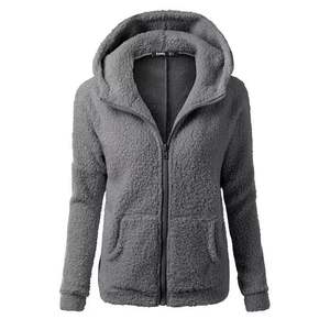 Femmes couleur unie doux polaire hiver veste à capuche fermeture éclair pardessus à la mode vêtements d'extérieur décontractés manteau grande taille chaud pour l'automne - Product Image 2