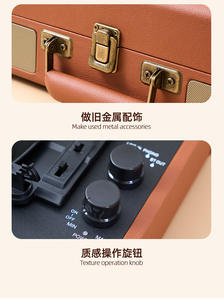 Tourne-disque <span class=keywords><strong>vinyle</strong></span> portable de haute qualité en plastique et cuir, style rétro vintage, avec 3 vitesses et haut-parleurs, noir MDF - Product Image 3