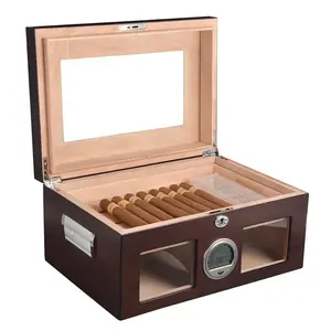 ग्लास शीर्ष Humidor थोक चीन Humidors प्रीमियम गर्म बिक्री कांच ऊपर लकड़ी देवदार humidor लकड़ी देवदार