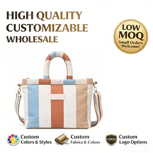 Borsa Tote Casual a Righe da Donna con Chiusura a Cerniera, Impermeabile in Poliestere, <span class=keywords><strong>Tracolla</strong></span>, Grande Capacità per Spiaggia e Uso Quotidiano - Product Image 5
