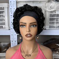 Perruque Bandeau Cheveux Humains Courts Bouclés Noir Jais Sans Colle Sans Lacet Prête à Porter Style Protecteur pour Femmes Vente en Gros