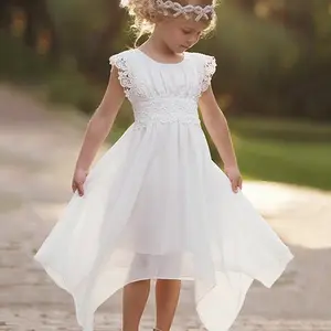 Robe en maille blanche bébé fille 1 2 3 4 5 6 7 ans été sans manches fille princesse robe anniversaire enfant en bas âge filles enfants robes