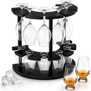 Wooden Wine Glass Rack Round 2 Tier With Drain Hole For <b>Kitchen</b> Party Storage - Product Image 2