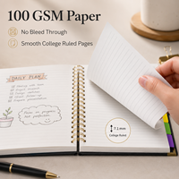 Cuaderno Espiral de Cuero PU, 5 Temas, Rayado, con Separadores de PP Extraíbles, Papel de 100 g/m², Banda Elástica y Portaplumas