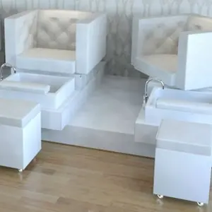 Chaise de manucure et pédicure moderne de luxe en cuir blanc bancs de pédicure simples en bois pour salon de manucure