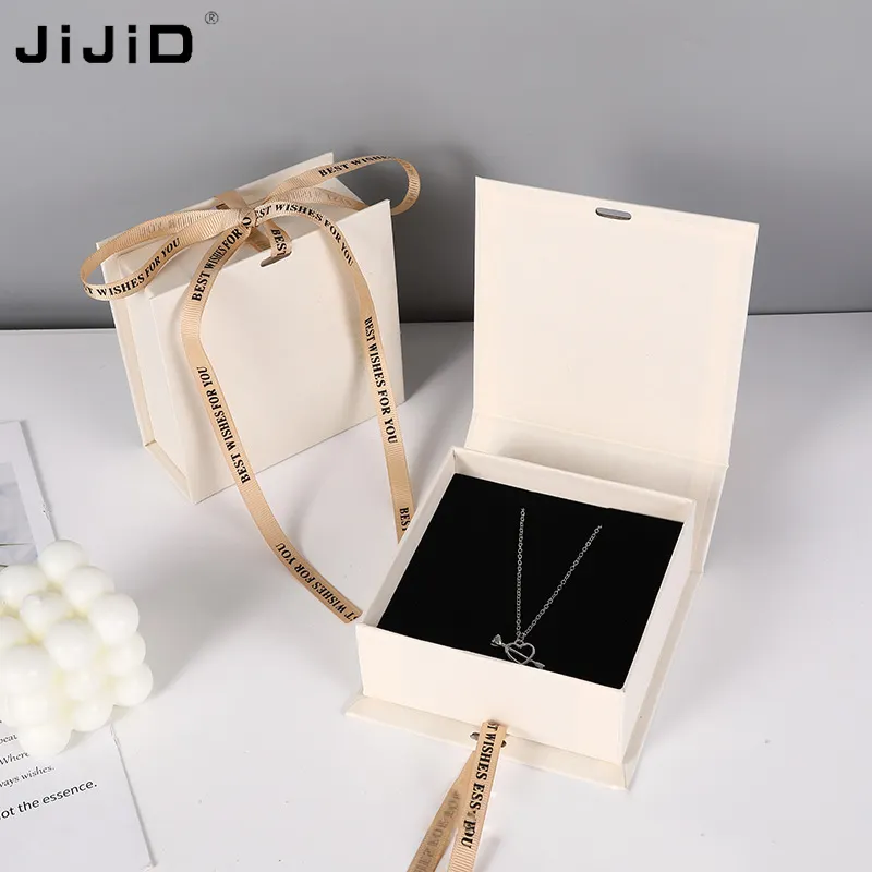 JiJiD на заказ Эко бумажное ожерелье кольцо ювелирный подарок роскошная коробка для упаковки ювелирных изделий с лентой