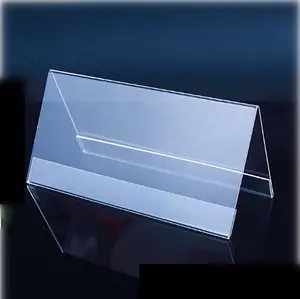 एक्रिलिक डेस्क लेबल प्रदर्शन खड़े हो जाओ, वी के आकार का पारदर्शी एक्रिलिक तालिका के शीर्ष साइन धारक