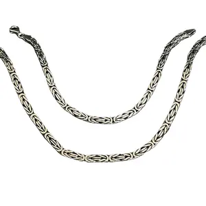 Комплект ювелирных изделий для мужчин, ожерелье и браслет серебряного цвета 4 мм, браслеты в стиле хип-хоп, византийская цепочка King, из Турции
