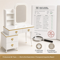 Table de toilette avec miroir LED, pieds en métal blanc, table de maquillage avec tiroirs et étagères de rangement, meubles de chambre à coucher modernes