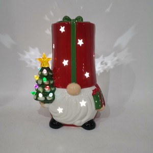 Ceramic Gnome Christmas <b>Tree</b> Night <b>Light</b> Battery Powered <b>LED</b> Color Changing Tap Control Indoor Decoration - Product Image 4