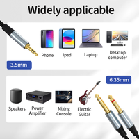 Kabel Audio Jack TRS Dual 6.35mm ke 3.5mm, Selubung Nilon, Pelindung Anyaman, untuk Home Theater, Laptop, Komputer, Kabel Gitar 6.5mm
