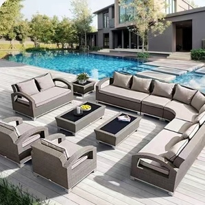 Sofá tejido de ratán para exteriores de lujo 2025, balcón, Villa redonda grande para exteriores, patio, jardín, muebles para casa de familia, Resort <span class=keywords><strong>General</strong></span> - Product Image 1