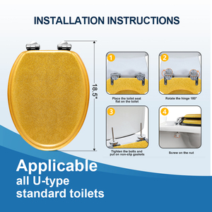 Siège de toilette de remplacement en bois moulé, finition or pailleté, fermeture douce, compatible avec la plupart des toilettes - Product Image 4