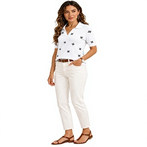 Polo en coton mélangé respirant pour femme, haut léger et doux à manches courtes pour l'été - Product Image 1