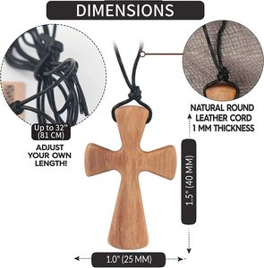 Colgante de cruz de madera de olivo <span class=keywords><strong>para</strong></span> hombres y mujeres, primera comunión, regalos religiosos cristianos, collar de Cruz de confirmación de madera, artesanías - Product Image 3