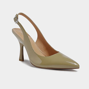 Bej eylem deri sivri burun Slingback yüksek topuklu topuklu sandalet ile şık ayak tasarımı seksi kulübü tarzı yaz açık - Product Image 1