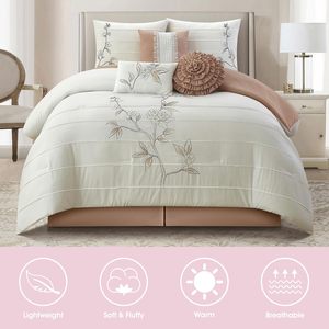 Ensemble de lit dans un sac de couette <span class=keywords><strong>7</strong></span> pièces ensemble de literie en microfibre à broderie florale pour toutes les saisons avec couette drap de lit taie d'oreiller - Product Image 2