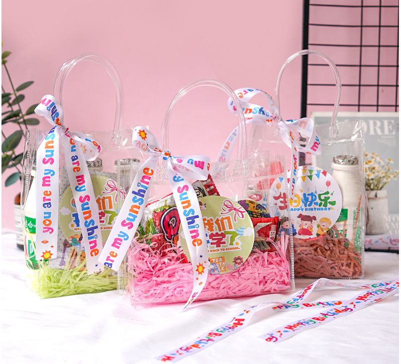 Premium Transparent PVC Tote Bag Square Bottom Gift Packaging for Kindergarten Birthday Accompanying Gift Bag