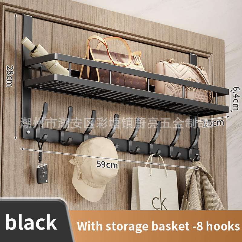 Door hook + shelf [black 8 hooks]