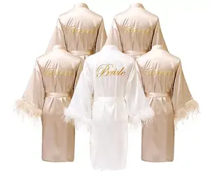 Personalized Ladies Bridal Party Women's Sleepwear Feather Pajamas Wedding Robes for Bride Bridesmaids